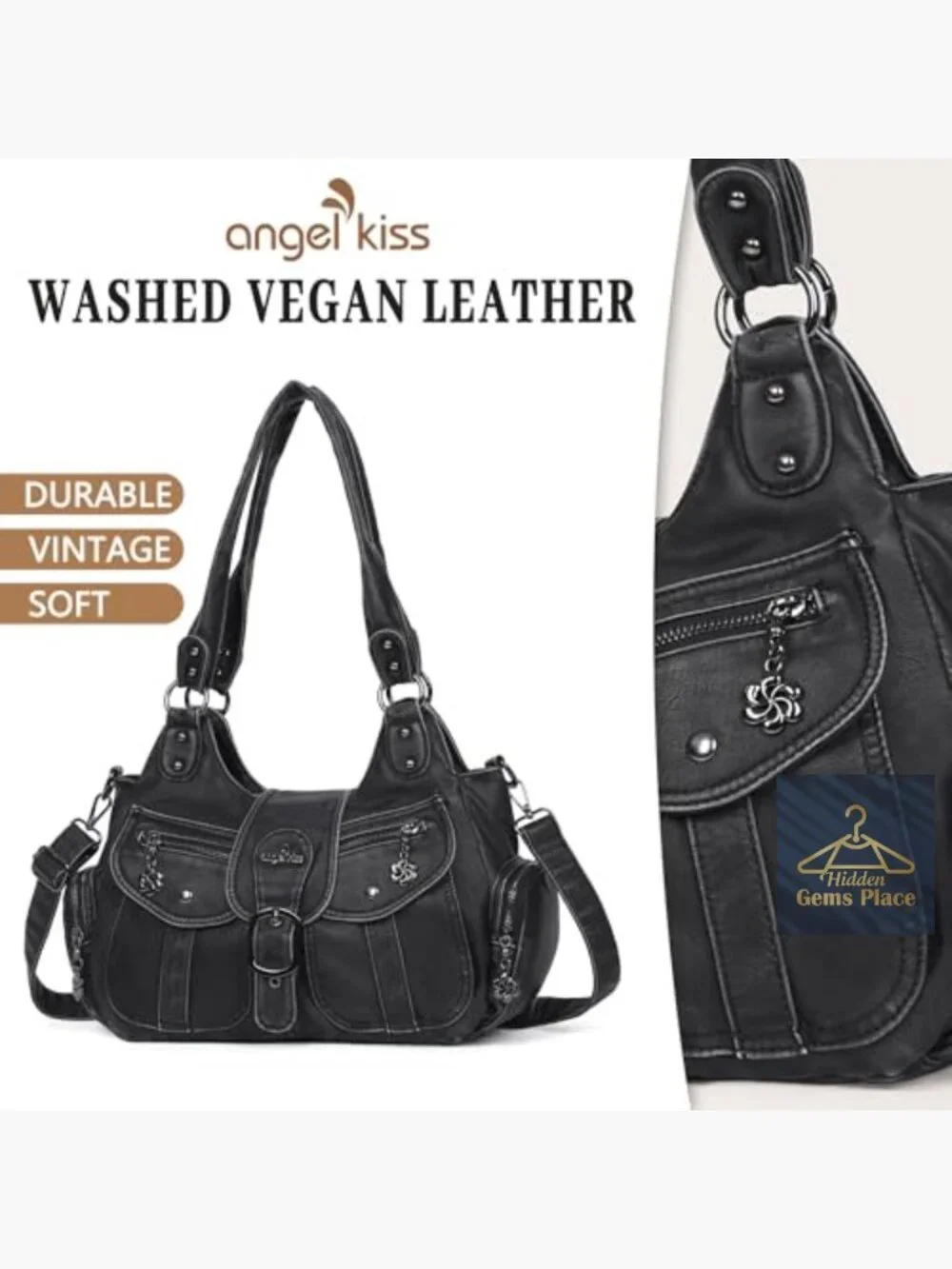 Vegan Leather Hobo Tote Bag with Crossbody Strap, Roomy Shoulder Purse